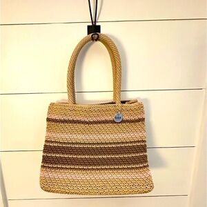 THE SAK Woman tan pink knit granny-core summer beach  bohemian chic 90’s handbag